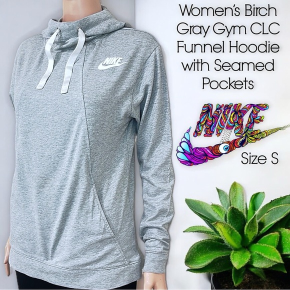 Nike Tops - Nike Women’s Gym CLC Funnel Hoodie in Birch Grey with Seamed Pockets